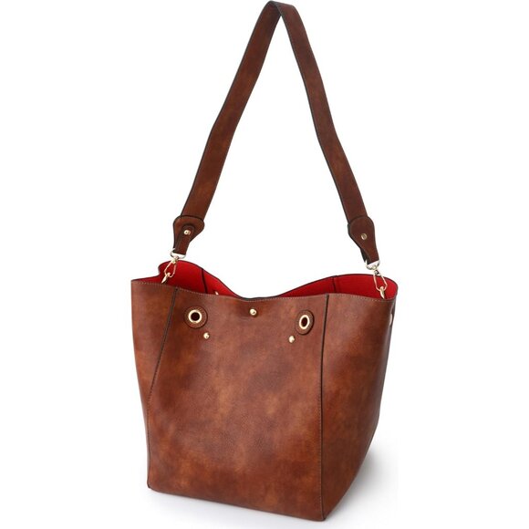 ⚡ Women's Dark Blue Large Leather Big Bucket Crossbody Travel Tote Bag - Picture 6 of 6